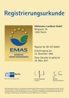 EMAS Registrierungsurkunde für MÄRKISCHES LANDBROT bis 2017