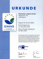 EMAS Registrierungsurkunde für Museumbäckerei Pankow bis 2023